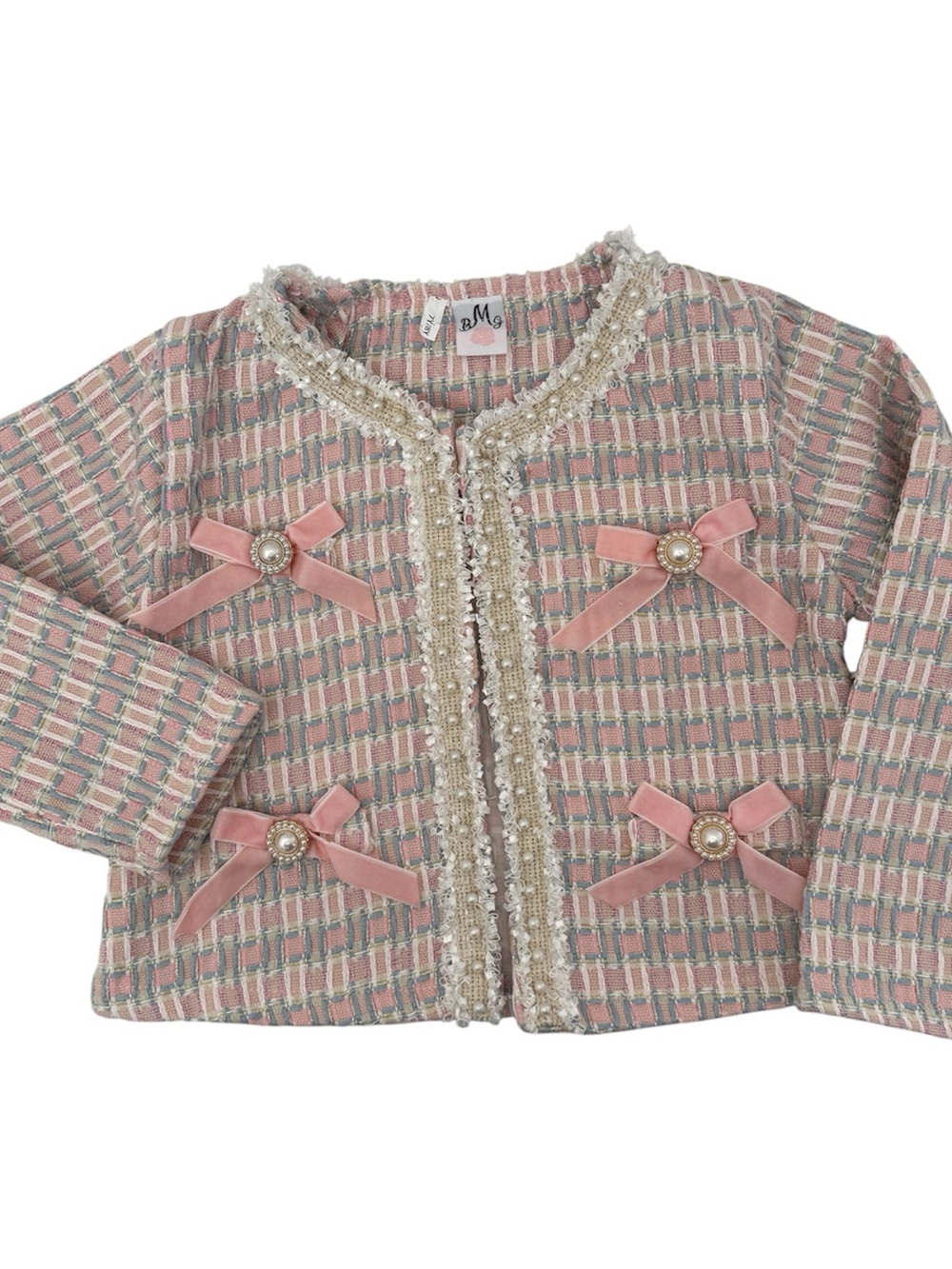 Girls' Pink Tweed Bow-Trim Jacket by BMG
